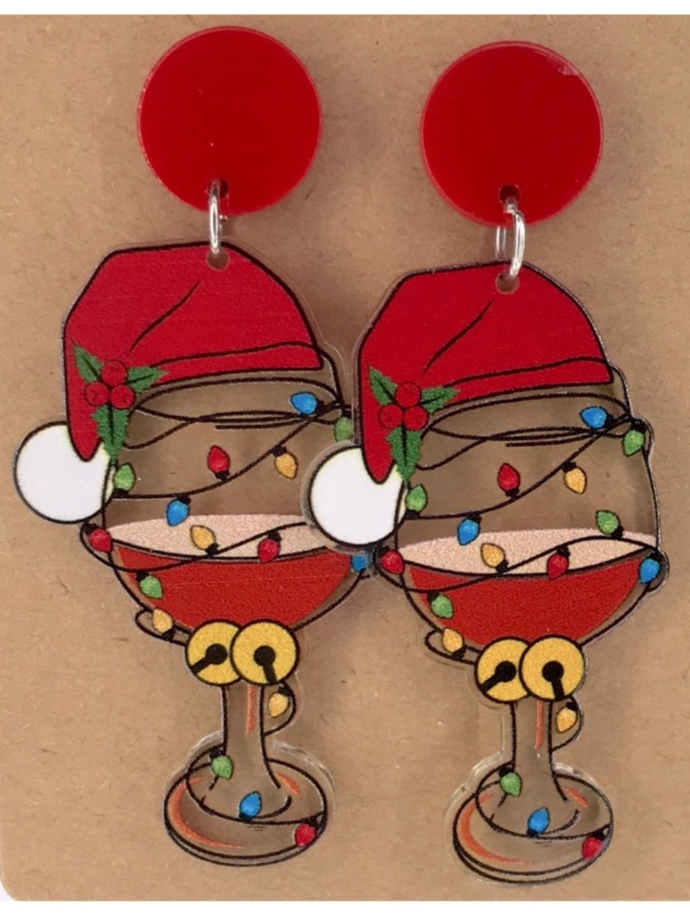 Holiday Cheer Wine Glass Earrings Fashion Jewelry